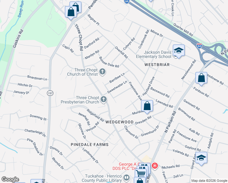 map of restaurants, bars, coffee shops, grocery stores, and more near 1904 Vandover Road in Richmond