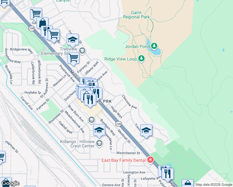map of restaurants, bars, coffee shops, grocery stores, and more near 31300 Chicoine Avenue in Hayward