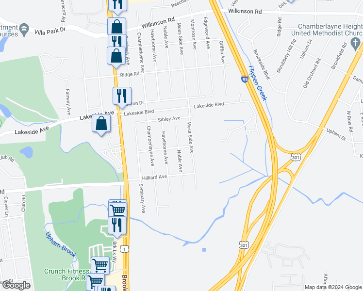 map of restaurants, bars, coffee shops, grocery stores, and more near 5601 Noble Avenue in Richmond