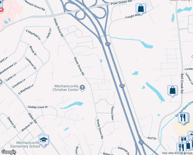 map of restaurants, bars, coffee shops, grocery stores, and more near 7762 Secret Knoll Terrace in Mechanicsville