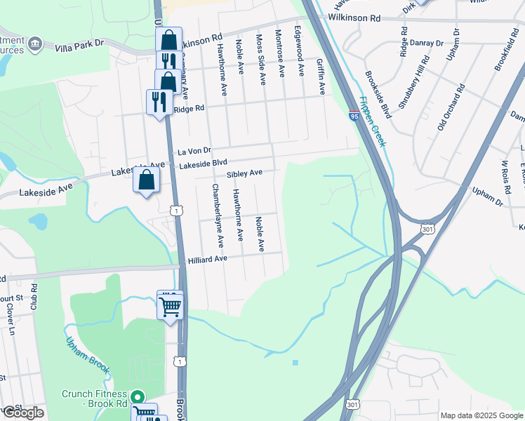 map of restaurants, bars, coffee shops, grocery stores, and more near 5601 Noble Avenue in Richmond