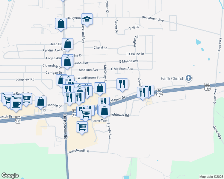 map of restaurants, bars, coffee shops, grocery stores, and more near 108 Lisa Avenue in Danville