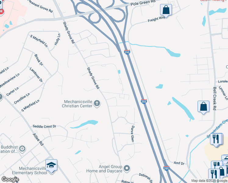 map of restaurants, bars, coffee shops, grocery stores, and more near 7762 Secret Knoll Terrace in Mechanicsville