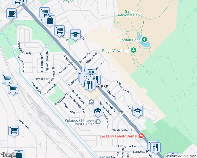 map of restaurants, bars, coffee shops, grocery stores, and more near 506 Caleb Place in Hayward