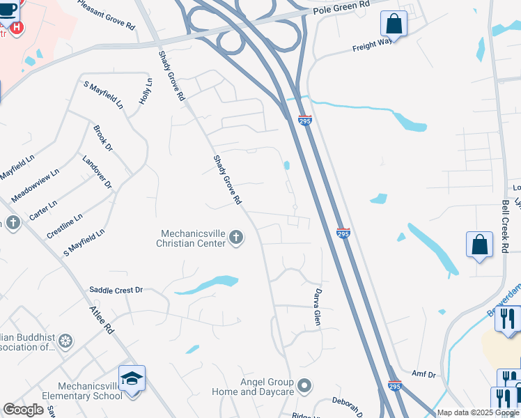 map of restaurants, bars, coffee shops, grocery stores, and more near 7786 Secret Knoll Terrace in Mechanicsville