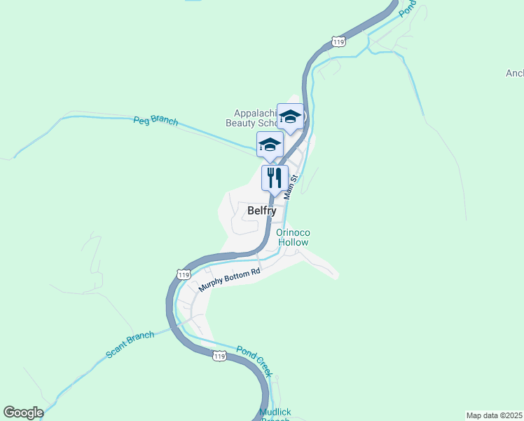 map of restaurants, bars, coffee shops, grocery stores, and more near in Belfry