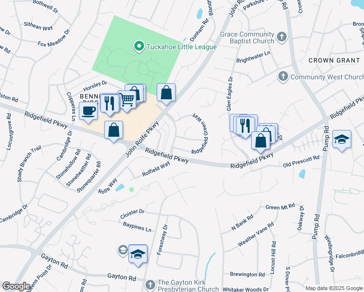 map of restaurants, bars, coffee shops, grocery stores, and more near 2109 Ridgefield Green Way in Richmond