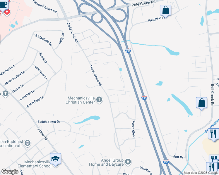 map of restaurants, bars, coffee shops, grocery stores, and more near 7786 Secret Knoll Terrace in Mechanicsville