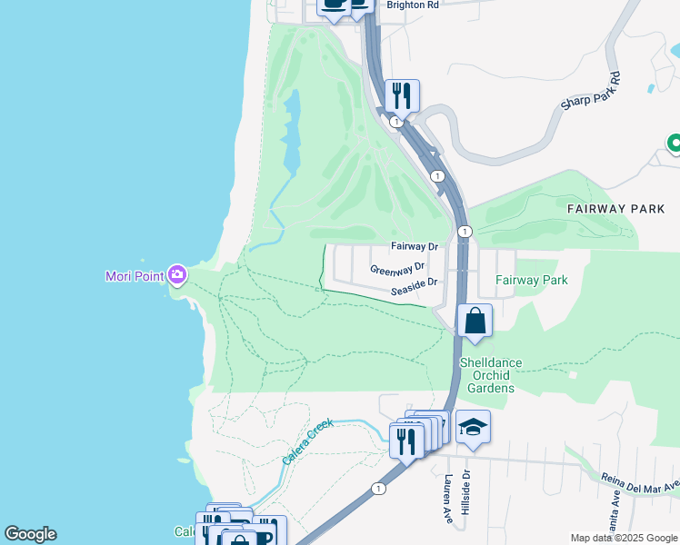 map of restaurants, bars, coffee shops, grocery stores, and more near 244 Seaside Drive in Pacifica
