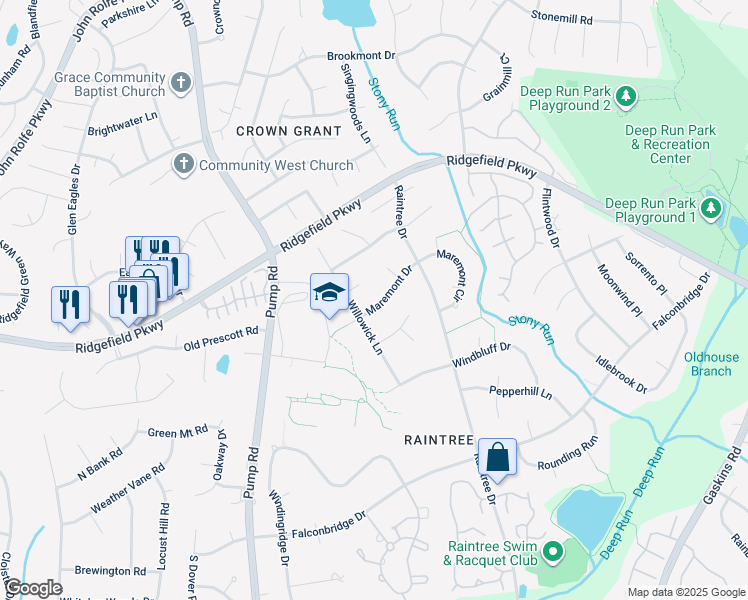 map of restaurants, bars, coffee shops, grocery stores, and more near 10320 Maremont Drive in Richmond