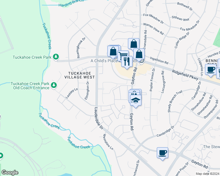 map of restaurants, bars, coffee shops, grocery stores, and more near 1812 Aston Lane in Richmond