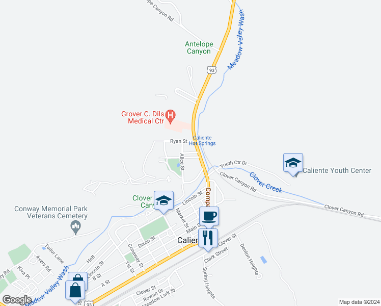 map of restaurants, bars, coffee shops, grocery stores, and more near in Caliente