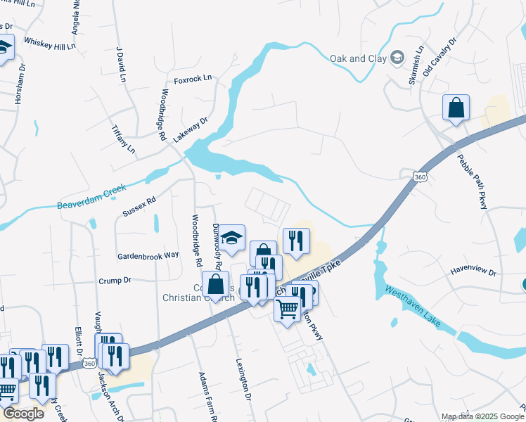 map of restaurants, bars, coffee shops, grocery stores, and more near 8047 Creekside Village Drive in Mechanicsville