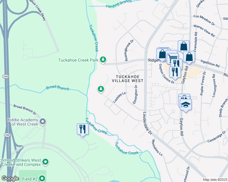 map of restaurants, bars, coffee shops, grocery stores, and more near 2313 Old Coach Court in Richmond