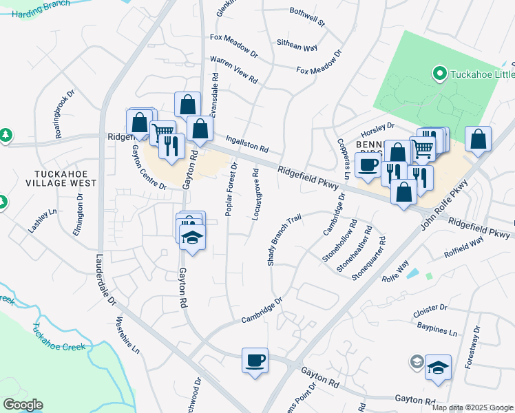map of restaurants, bars, coffee shops, grocery stores, and more near 12410 Locustgrove Road in Henrico