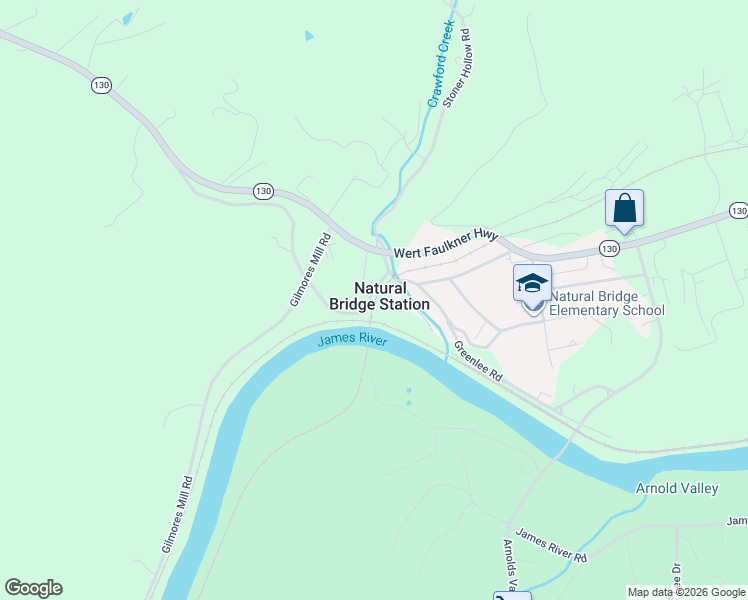 map of restaurants, bars, coffee shops, grocery stores, and more near  in Natural Bridge Station