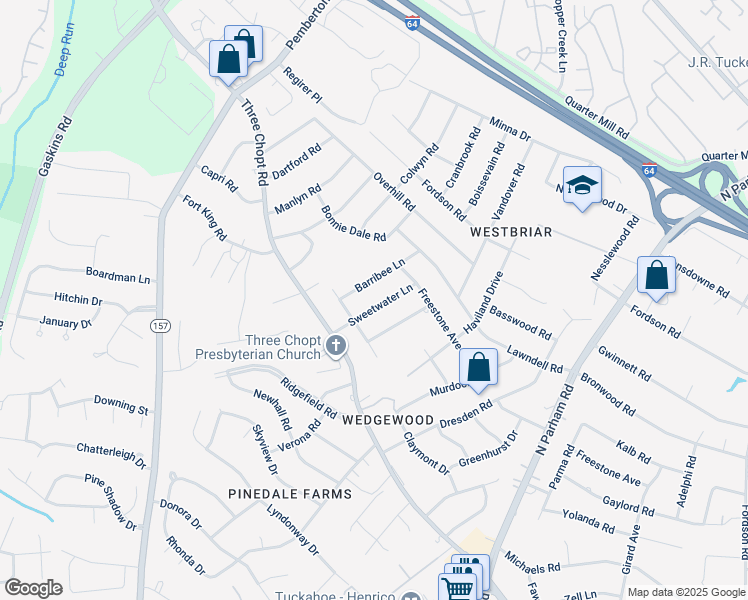 map of restaurants, bars, coffee shops, grocery stores, and more near 1906 Sweetwater Lane in Richmond