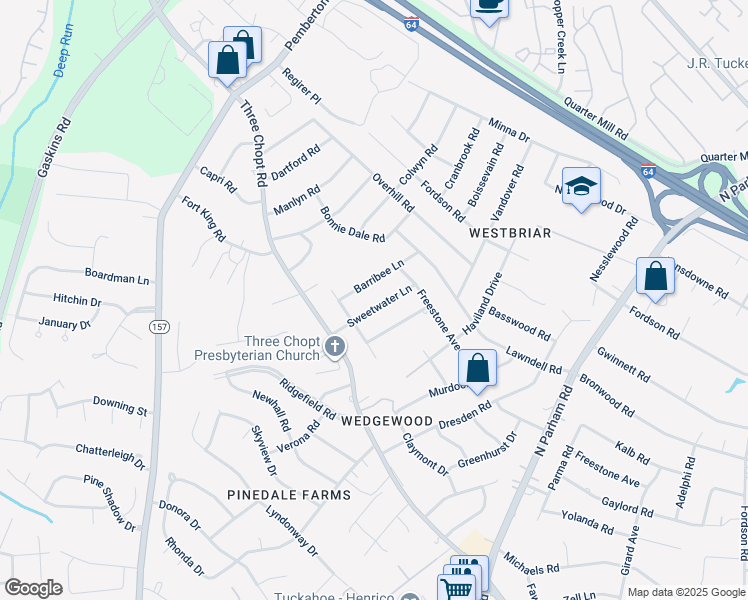 map of restaurants, bars, coffee shops, grocery stores, and more near 1906 Sweetwater Lane in Richmond