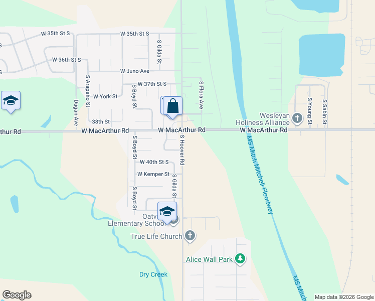 map of restaurants, bars, coffee shops, grocery stores, and more near 4048 South Hoover Road in Wichita