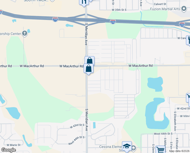 map of restaurants, bars, coffee shops, grocery stores, and more near 4020 S Meridian Ave in Wichita