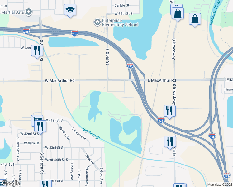 map of restaurants, bars, coffee shops, grocery stores, and more near 4034 S Gold St in Wichita