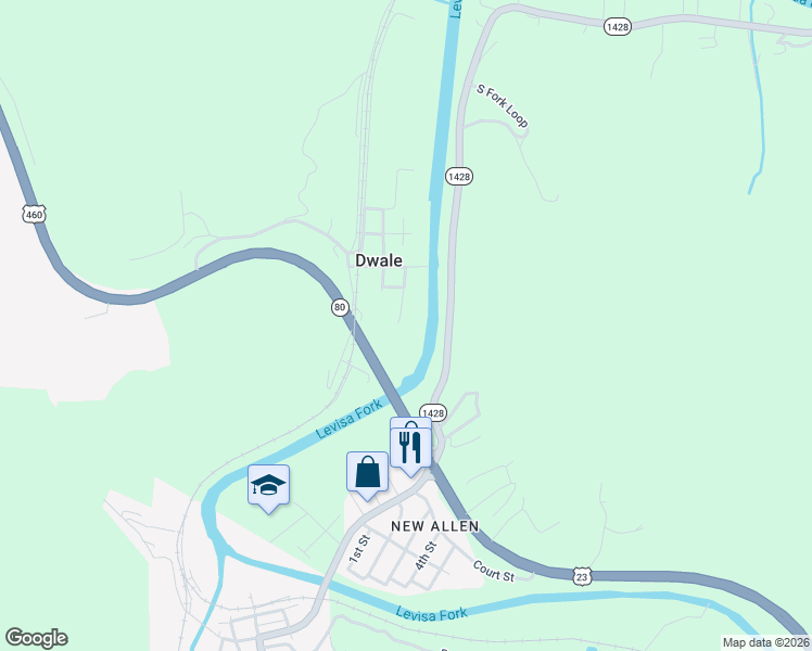 map of restaurants, bars, coffee shops, grocery stores, and more near 130 Old Dwale School Road in Dwale