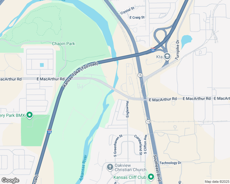 map of restaurants, bars, coffee shops, grocery stores, and more near 3201 East MacArthur Road in Wichita