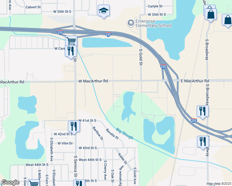 map of restaurants, bars, coffee shops, grocery stores, and more near 727 West Macarthur Road in Wichita