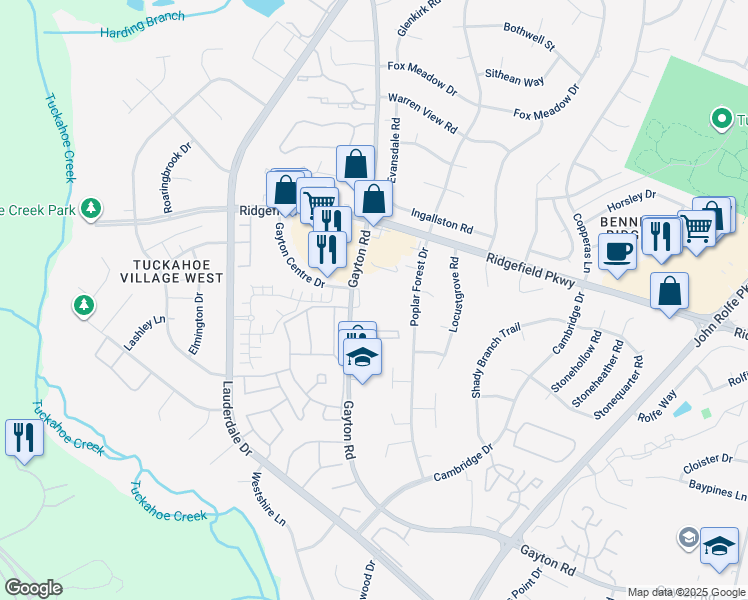 map of restaurants, bars, coffee shops, grocery stores, and more near 12401 Gayton Road in Richmond