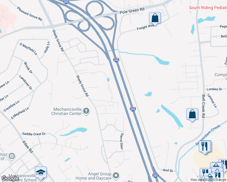 map of restaurants, bars, coffee shops, grocery stores, and more near 8672 Hope Farm Lane in Mechanicsville
