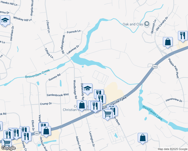 map of restaurants, bars, coffee shops, grocery stores, and more near 8123 Creekside Village Drive in Mechanicsville