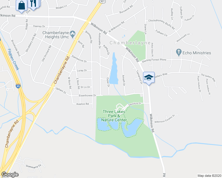 map of restaurants, bars, coffee shops, grocery stores, and more near 7607 Oster Drive in Richmond