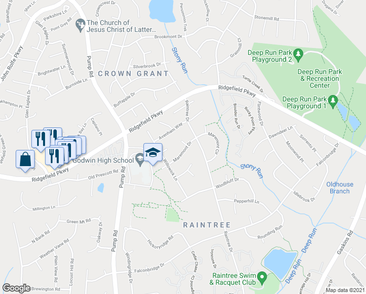 map of restaurants, bars, coffee shops, grocery stores, and more near 10314 Maremont Place in Richmond