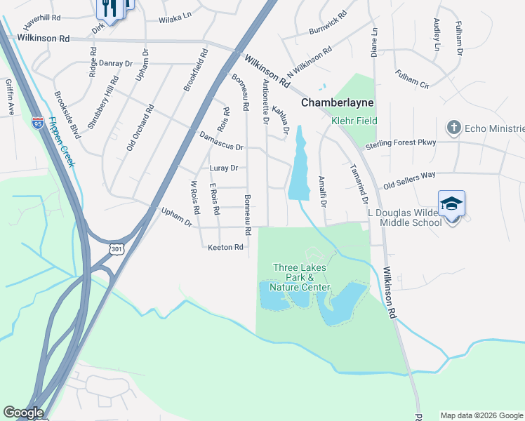 map of restaurants, bars, coffee shops, grocery stores, and more near 7608 Antionette Drive in Richmond