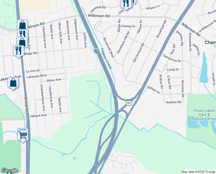 map of restaurants, bars, coffee shops, grocery stores, and more near 5617 Lake Crest Way in Richmond
