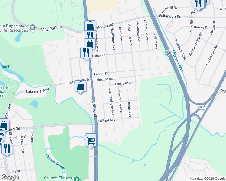 map of restaurants, bars, coffee shops, grocery stores, and more near 5614 Hawthorne Avenue in Richmond