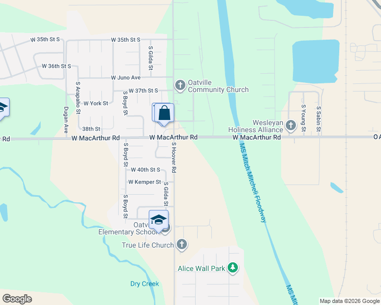 map of restaurants, bars, coffee shops, grocery stores, and more near 5515 West MacArthur Road in Wichita