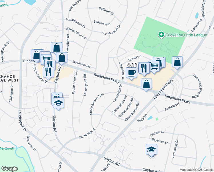 map of restaurants, bars, coffee shops, grocery stores, and more near 2004 Ridge Stone Court in Richmond
