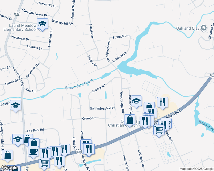 map of restaurants, bars, coffee shops, grocery stores, and more near 8086 Sussex Road in Mechanicsville