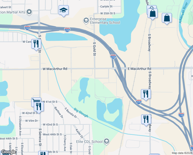 map of restaurants, bars, coffee shops, grocery stores, and more near 4034 South Gold Street in Wichita