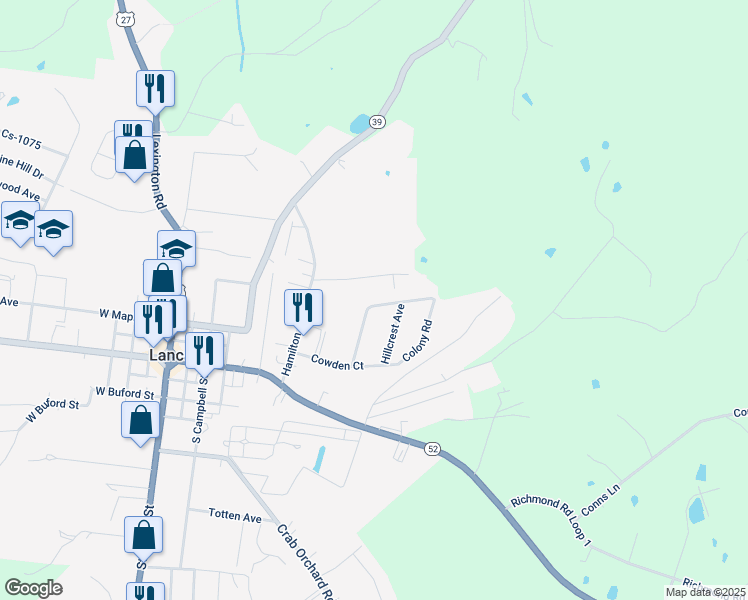 map of restaurants, bars, coffee shops, grocery stores, and more near 124 Woodland Avenue in Lancaster