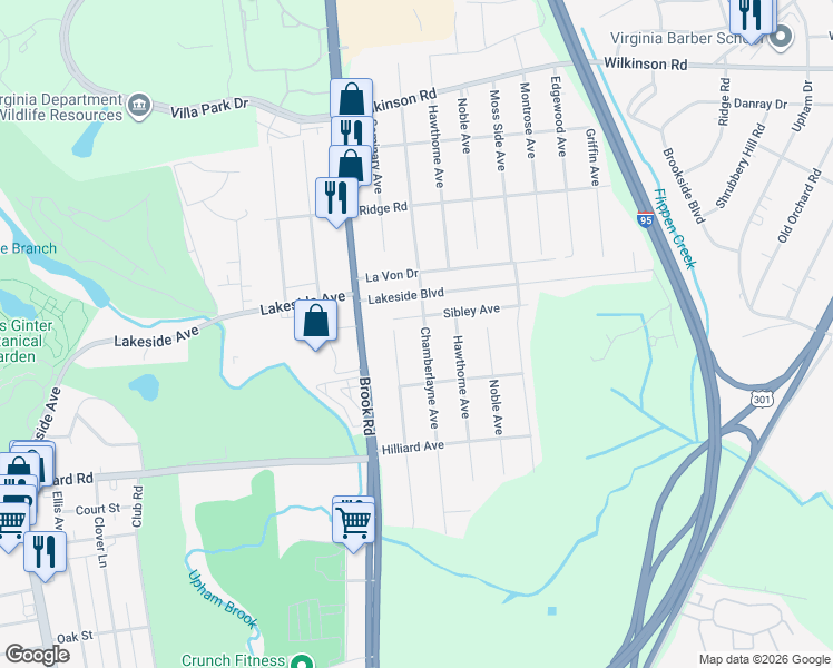 map of restaurants, bars, coffee shops, grocery stores, and more near 5628 Chamberlayne Avenue in Richmond