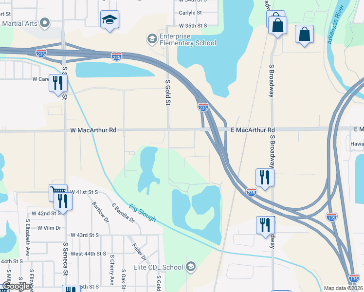 map of restaurants, bars, coffee shops, grocery stores, and more near 4034 S Gold St in Wichita