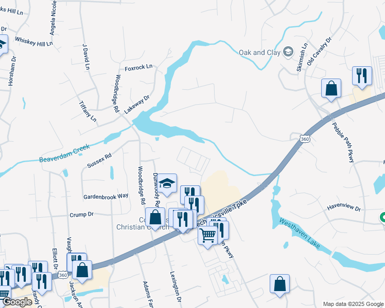 map of restaurants, bars, coffee shops, grocery stores, and more near 8047 Creekside Village Drive in Mechanicsville