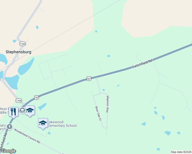 map of restaurants, bars, coffee shops, grocery stores, and more near 9666 Leitchfield Road in Cecilia