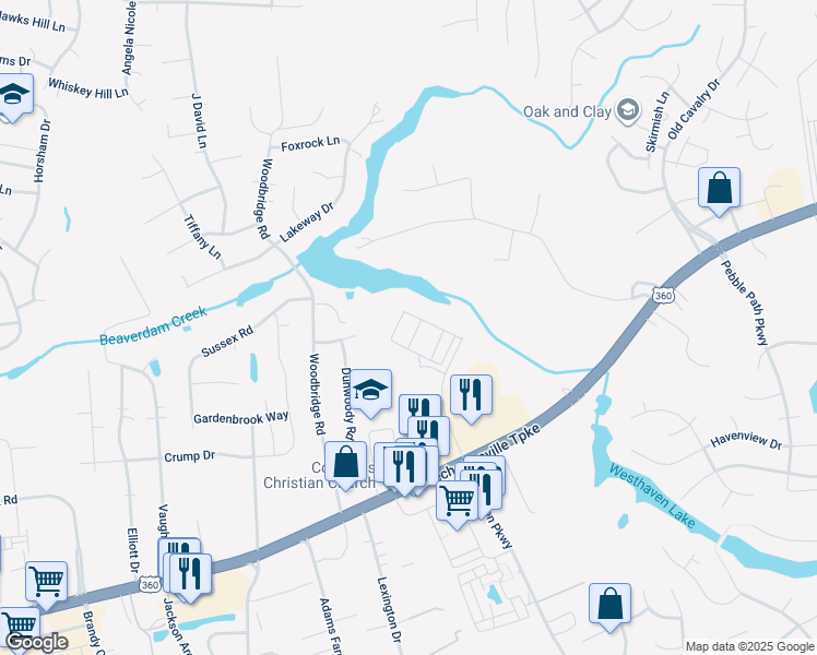 map of restaurants, bars, coffee shops, grocery stores, and more near 8308 Creekside Meadow Way in Mechanicsville
