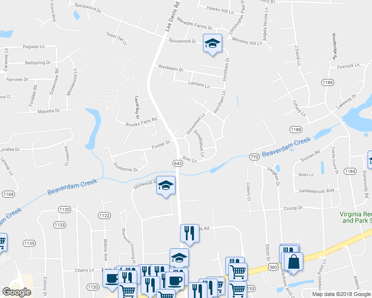 map of restaurants, bars, coffee shops, grocery stores, and more near 8099 Cypresstree Lane in Mechanicsville