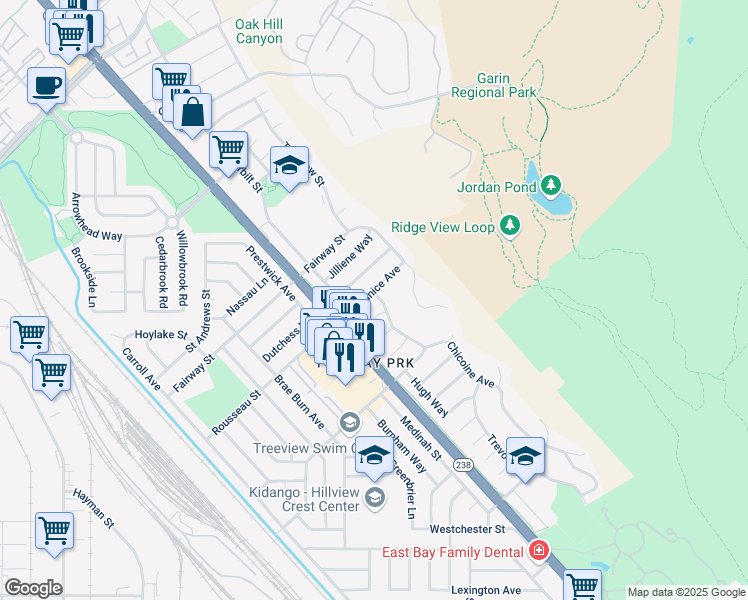 map of restaurants, bars, coffee shops, grocery stores, and more near 31005 Chicoine Avenue in Hayward