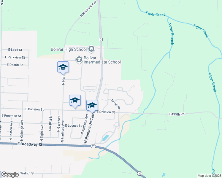 map of restaurants, bars, coffee shops, grocery stores, and more near 1885 East Thornridge Drive in Bolivar
