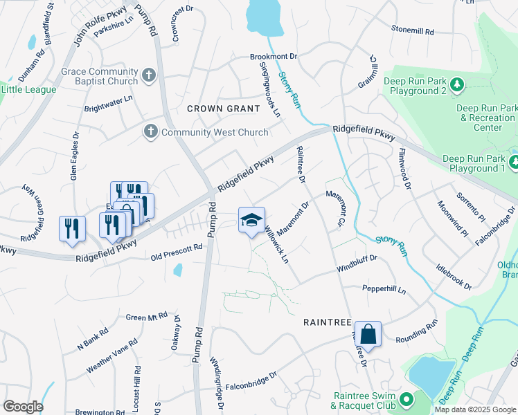map of restaurants, bars, coffee shops, grocery stores, and more near 10321 Avenham Way in Richmond